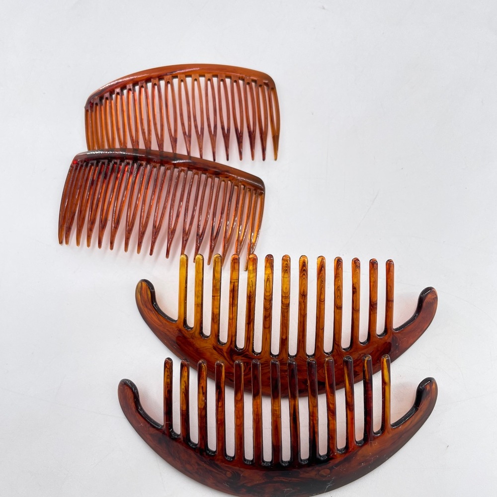 Vintage Goody Faux Tortoiseshell Hair Combs Set of 4 Amber Brown Retro Style